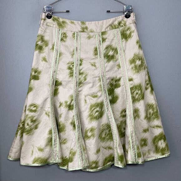 Old Navy Just Below Waist Size 10 Green Beige Midi Flare Ribbon Skirt Y2K Artsy - Picture 1 of 10